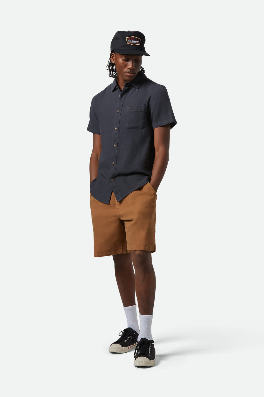 Brixton Charter Organic Cotton Short Sleeve Woven - Washed Black (view 3)