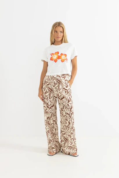 Hibiscus Floral Crop Crew Tee - White