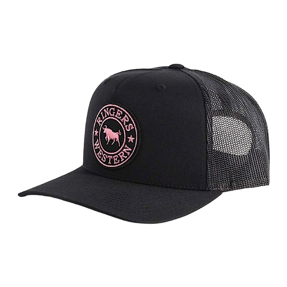 Ringers Western Signature Bull Trucker Cap - Black with Pink Patch