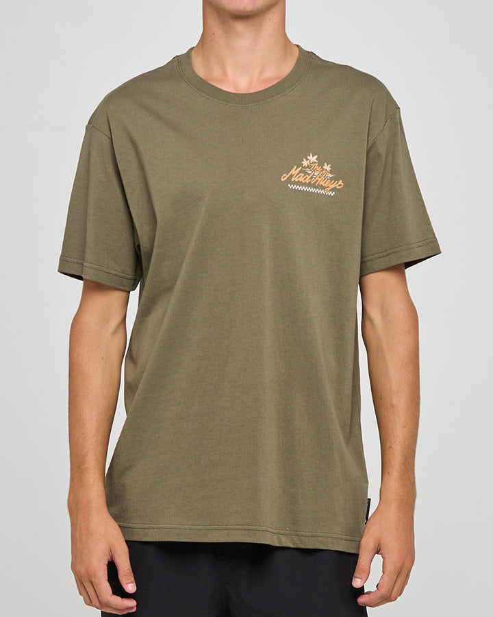 The Mad Hueys Rod Rage Short Sleeve Tee Olive - back view