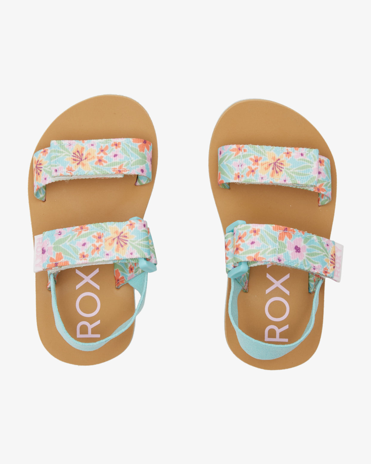 Roxy Tots Roxy Cage Sandal in white, turquoise and purple - sole