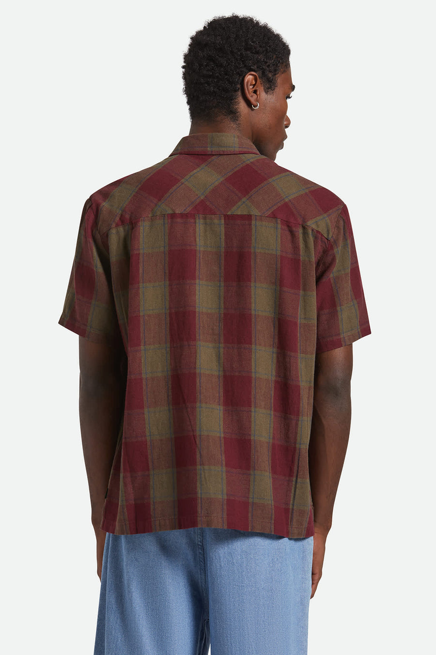 Brixton Cru Linen Blend Short sSleeve Woven - Olive Surplus/ Port (view 3)