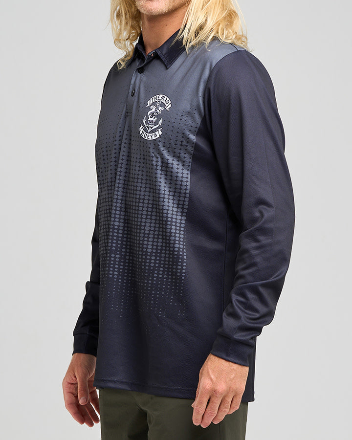 Mad Hueys Sailor Anchor Fishing Jersey Charcoal, collar detail