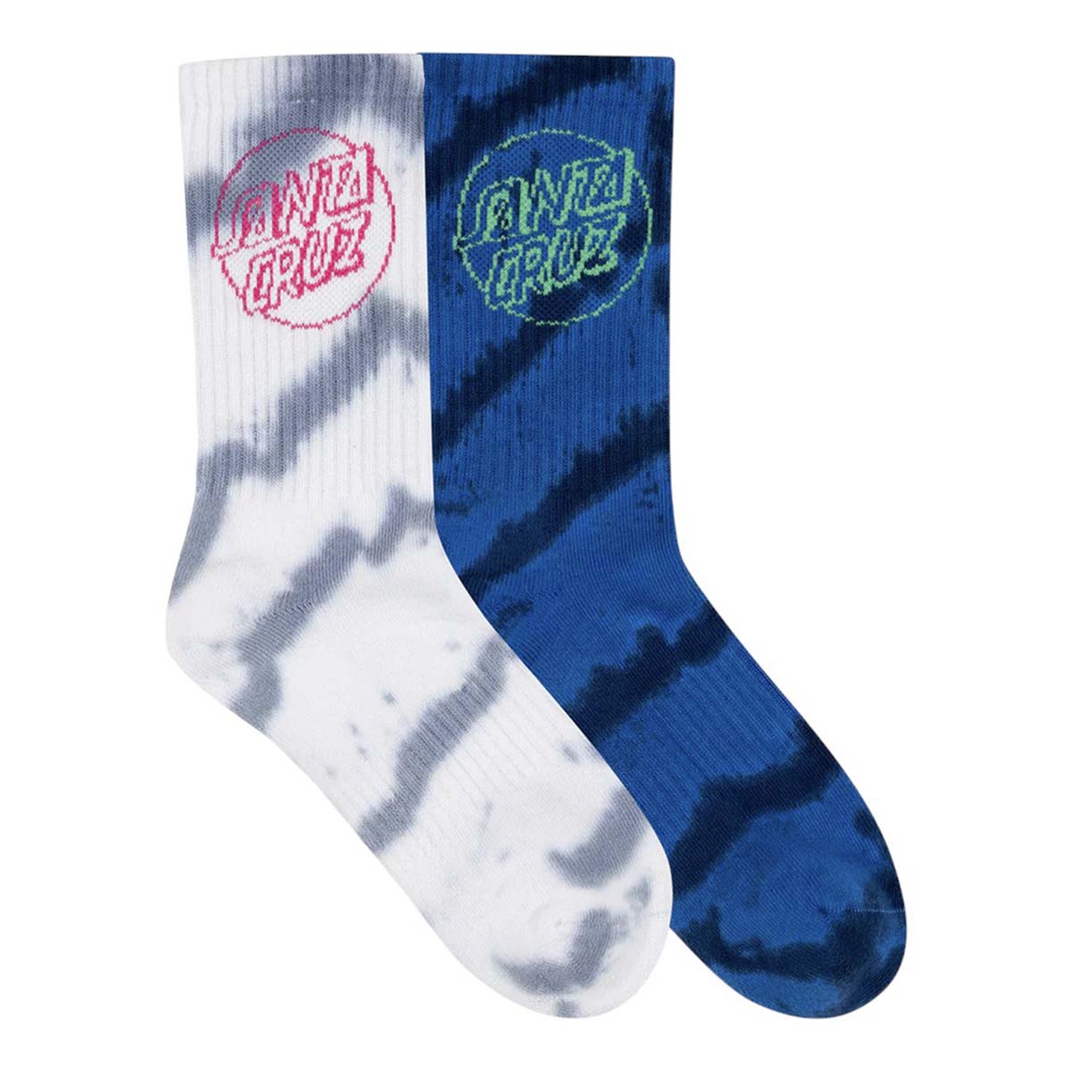 Santa Cruz Opus Dot Crew Sock 2 Pack in grey and blue tie dye