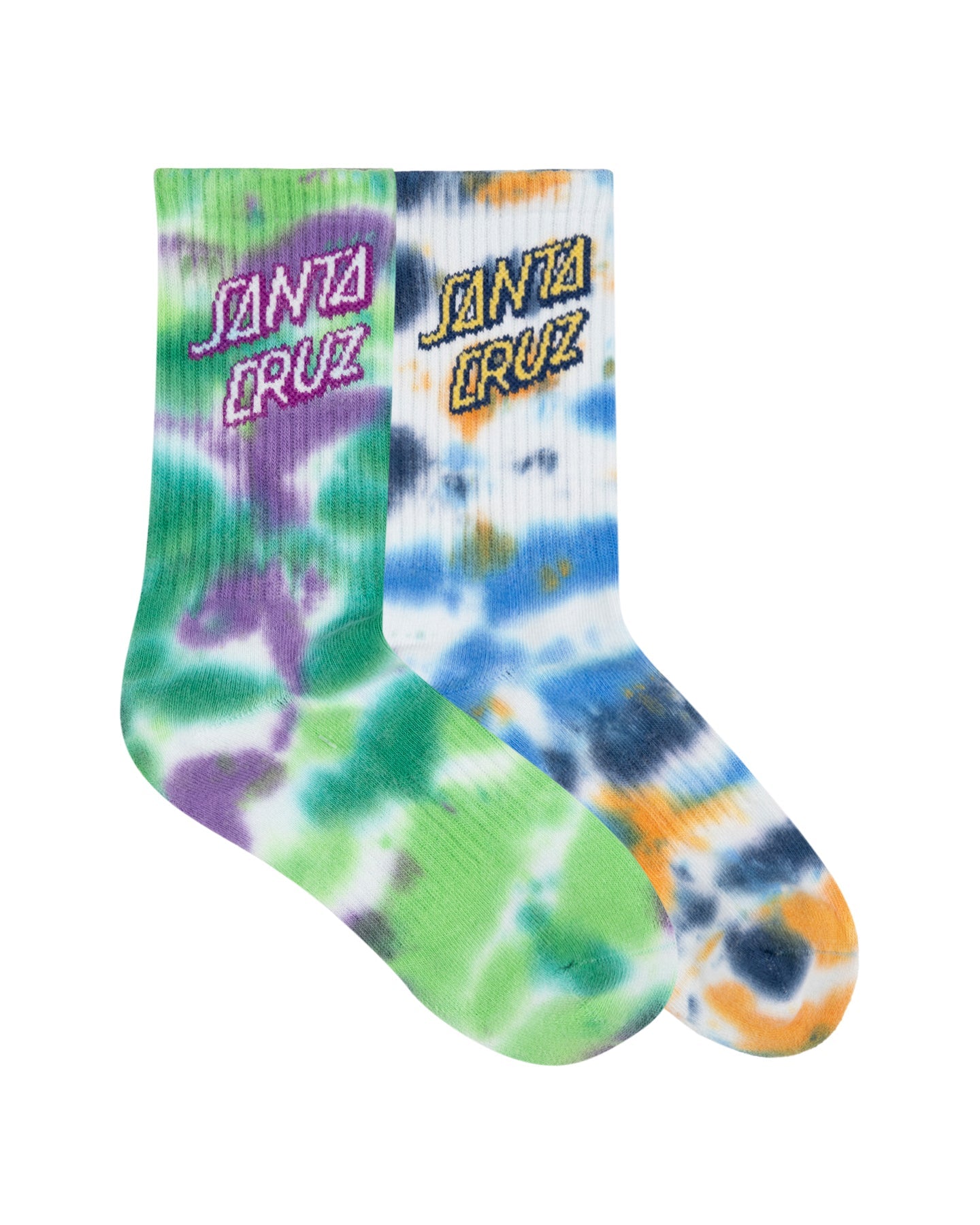 Santa Cruz Stack Strip Crew Sock Blue Tie Dye Light Green - pack view