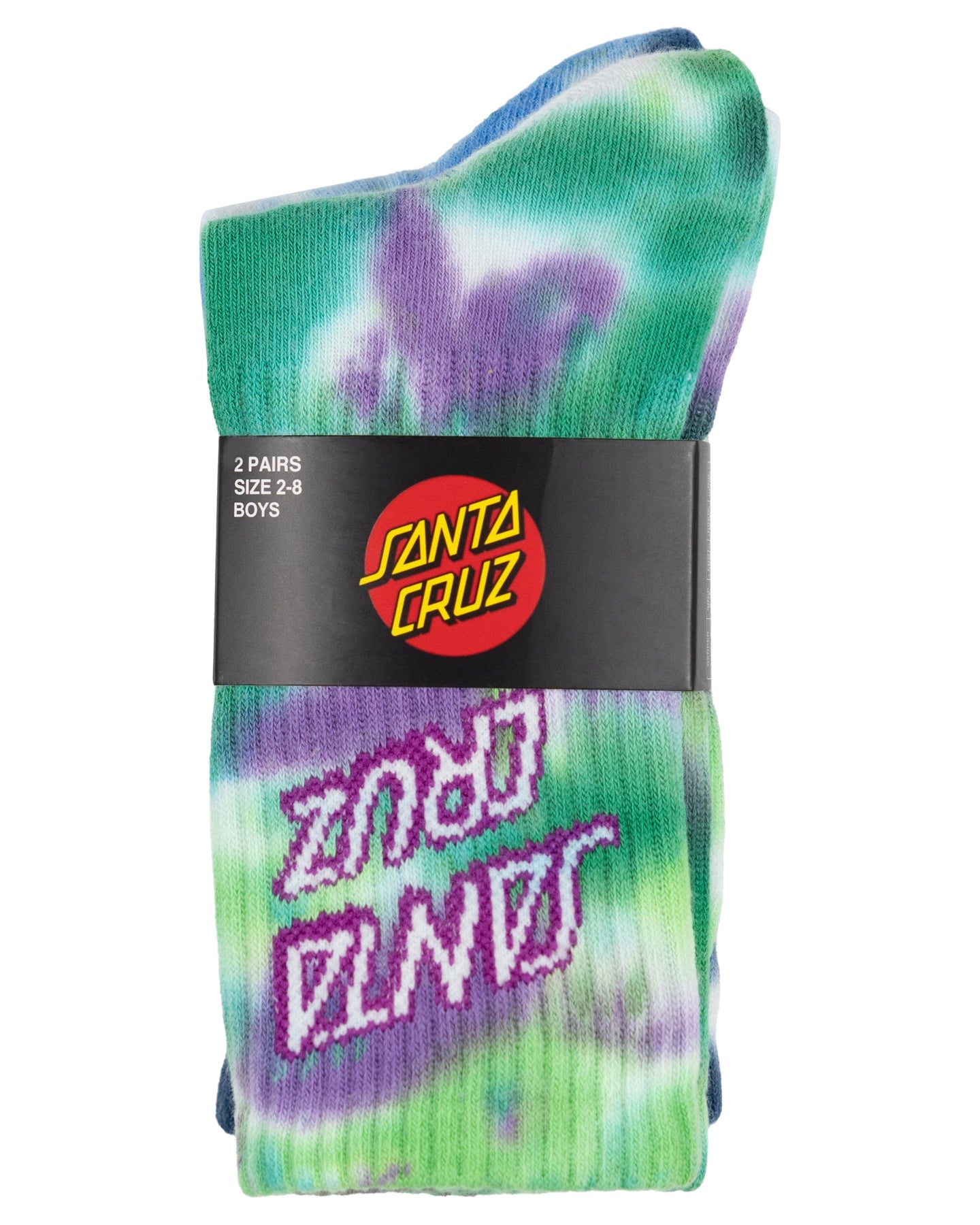 Santa Cruz Stack Strip Crew Sock Blue Tie Dye Light Green - detail view