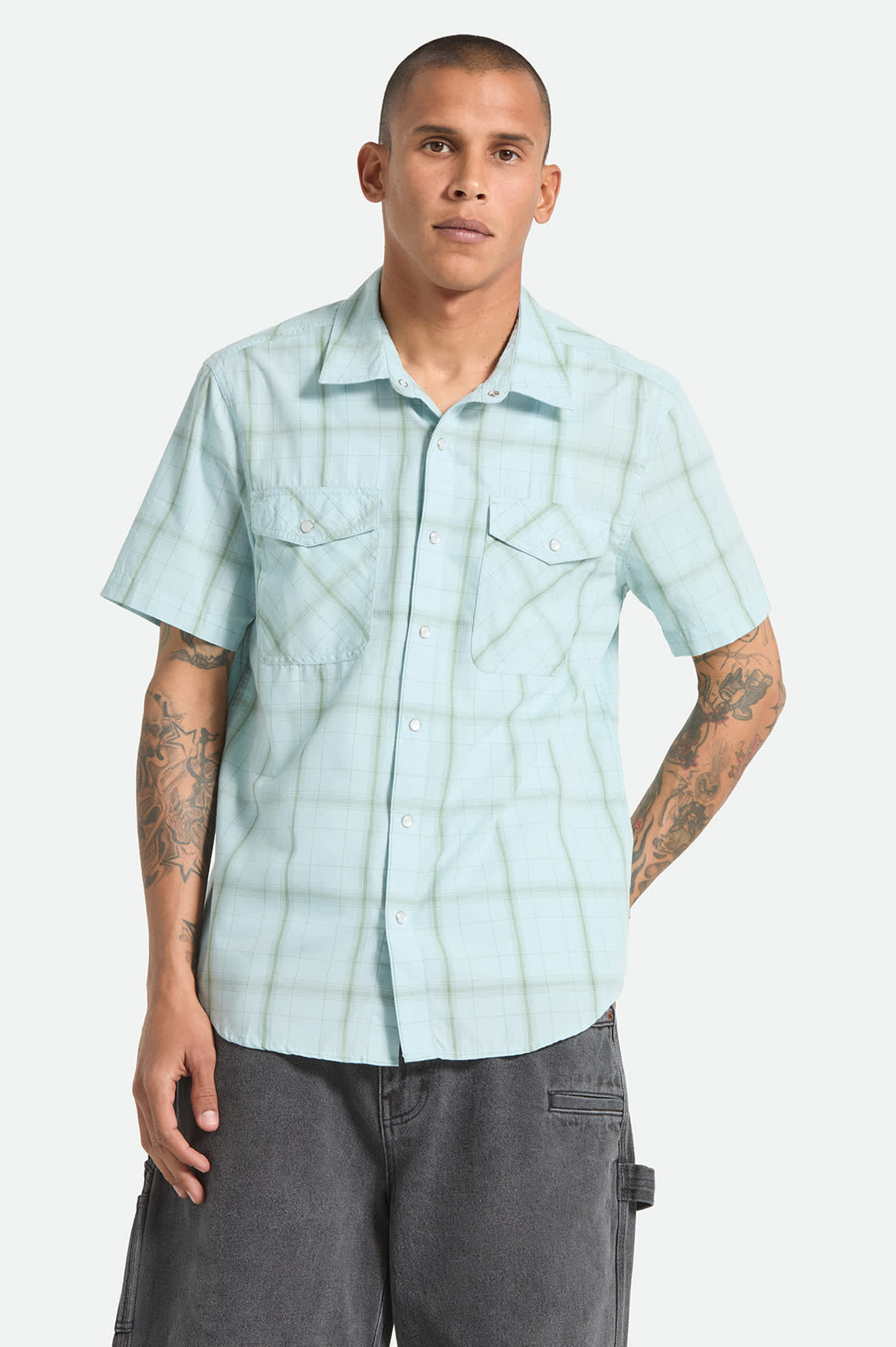 Brixton The Breezy Wayne S/S Wvn - Seafoam Plaid (view 2)