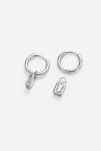 Zafino Harlow hoop earrings in silver with baguette stone charm