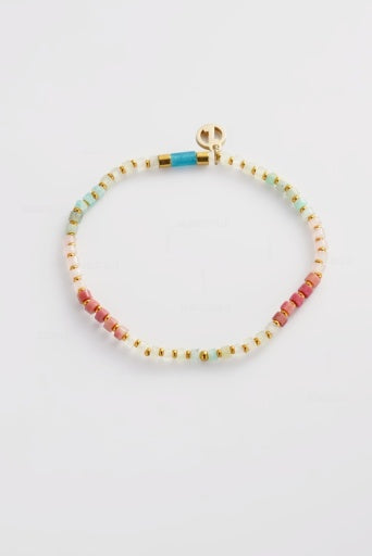 Zafino Terry beaded bracelet in aqua and coral with gold detail