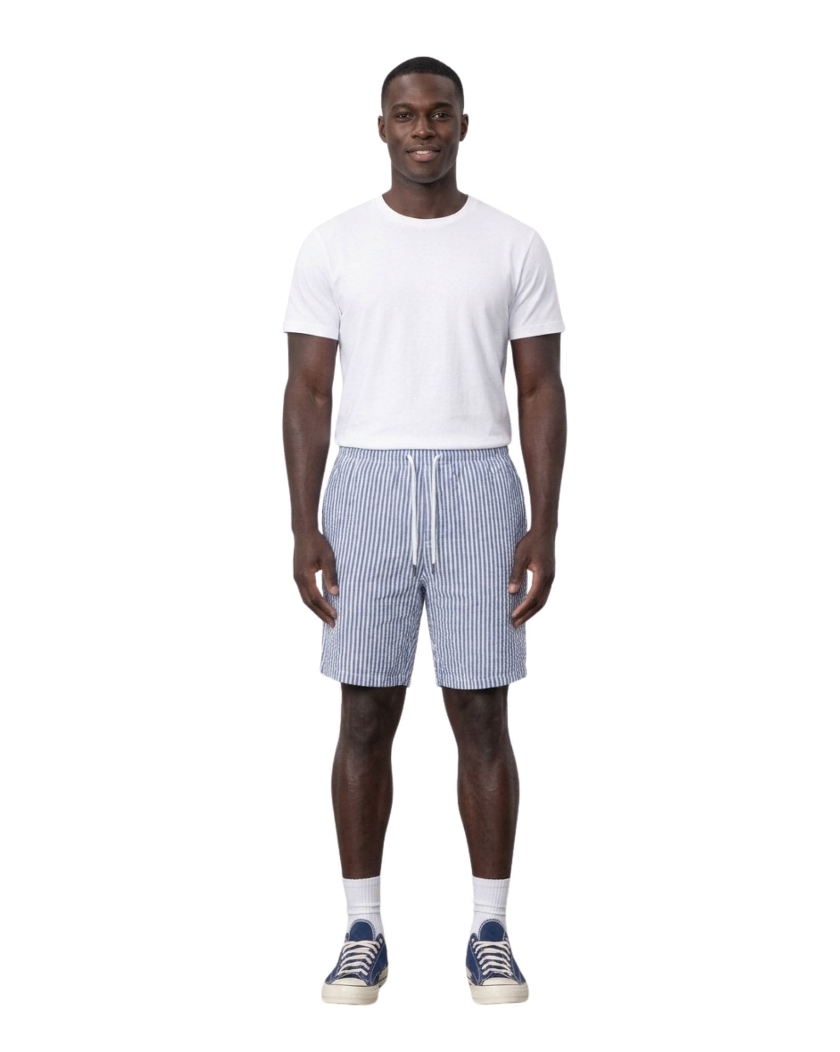 Silent Theory Stripe Linen Short Navy - detail view