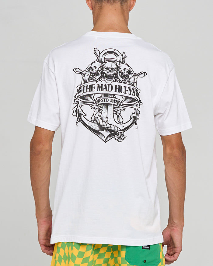 The Mad Hueys Triple Anchor Short Sleeve Tee - White