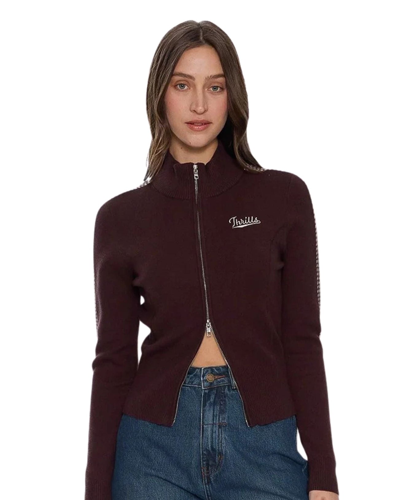 Thrills Final Call Zip Knit Sweater - Bitter Chocolate