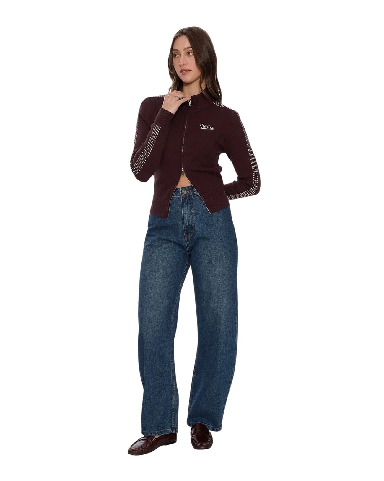 Thrills Final Call Zip Knit Sweater - Bitter Chocolate (view 2)