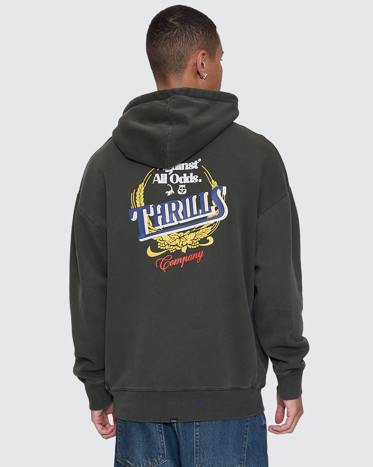 Thrills Against All Odds Slouch Pull On Hood - Oil Green (view 2)