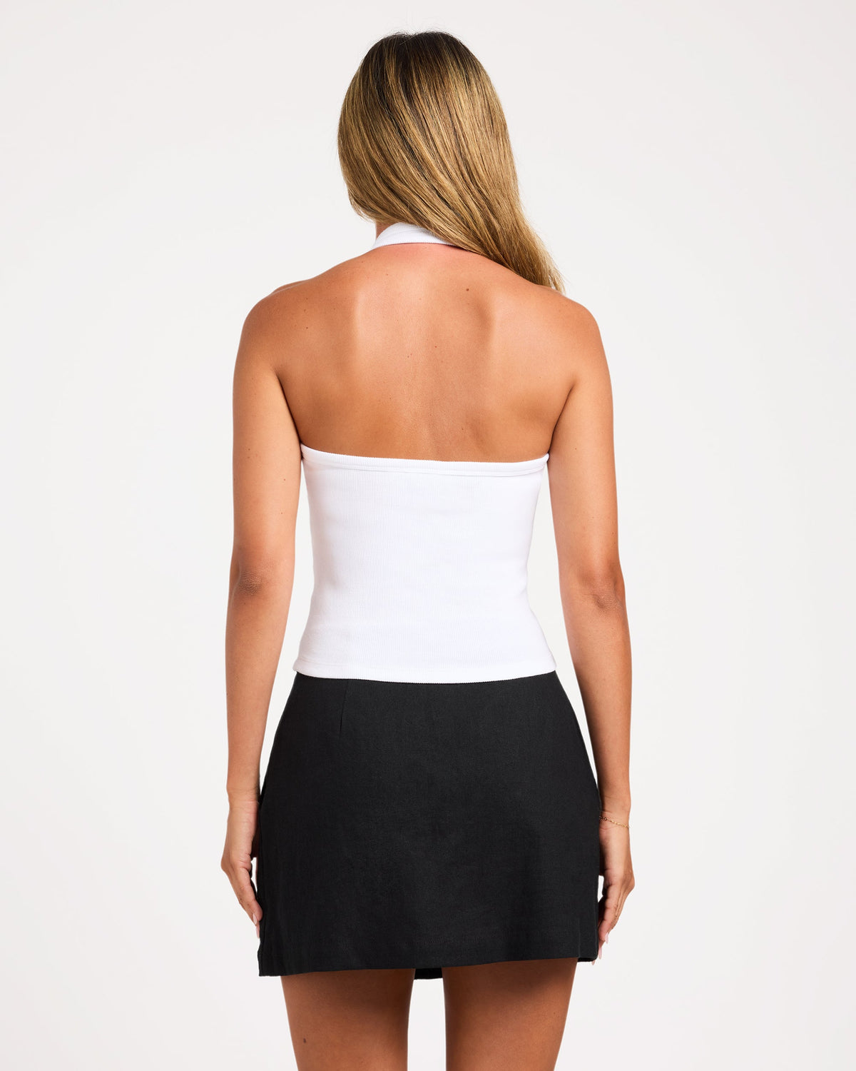Roxy Base Rib Halter Tank Top in bright white - back