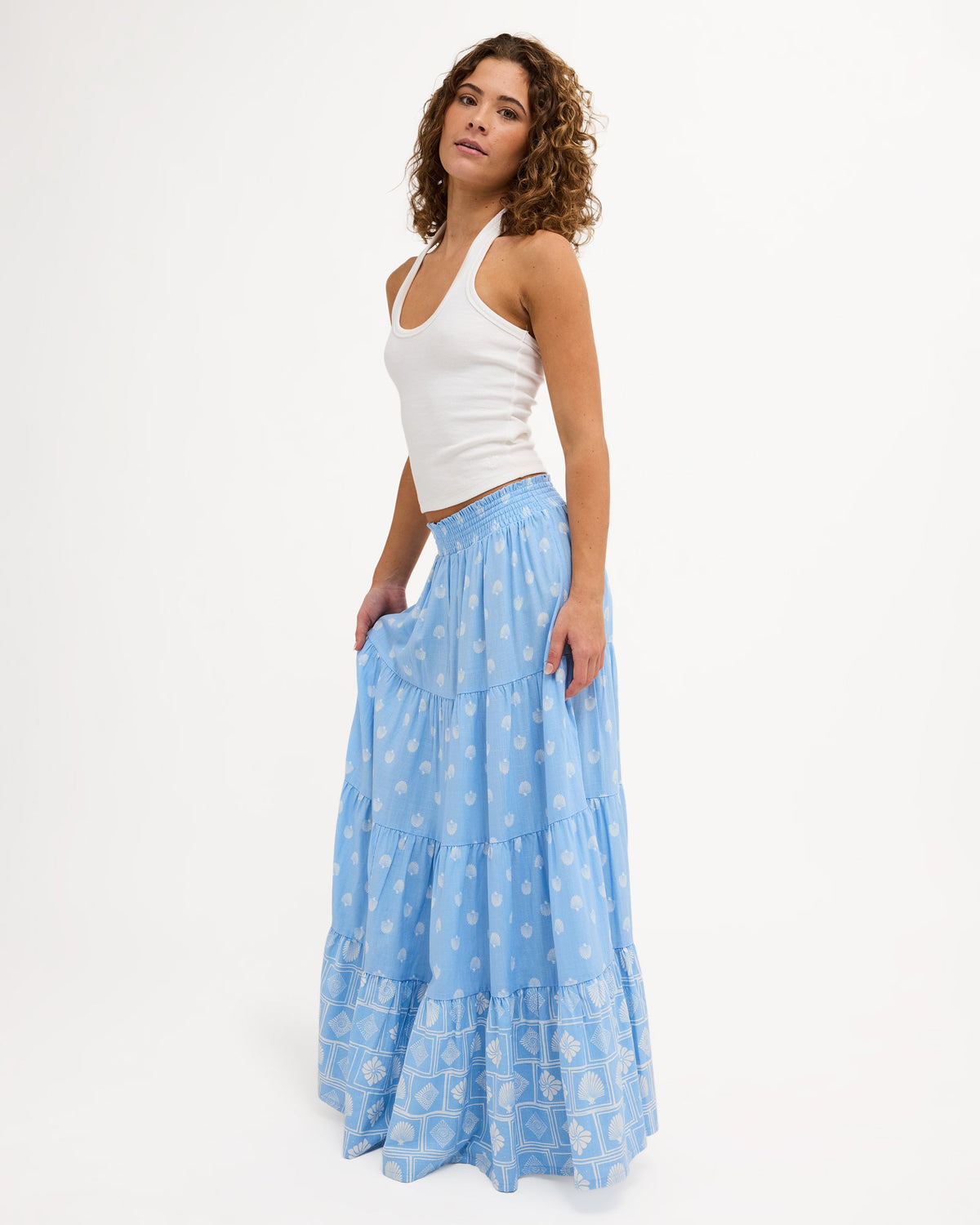 Roxy Cactus Flower Maxi Skirt in cerulean - side