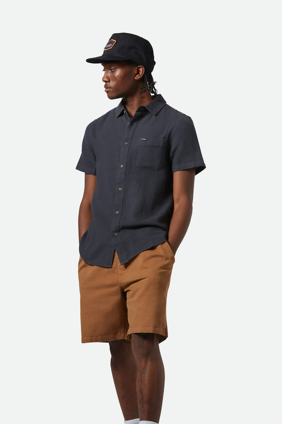 Brixton Charter Organic Cotton Short Sleeve Woven - Washed Black
