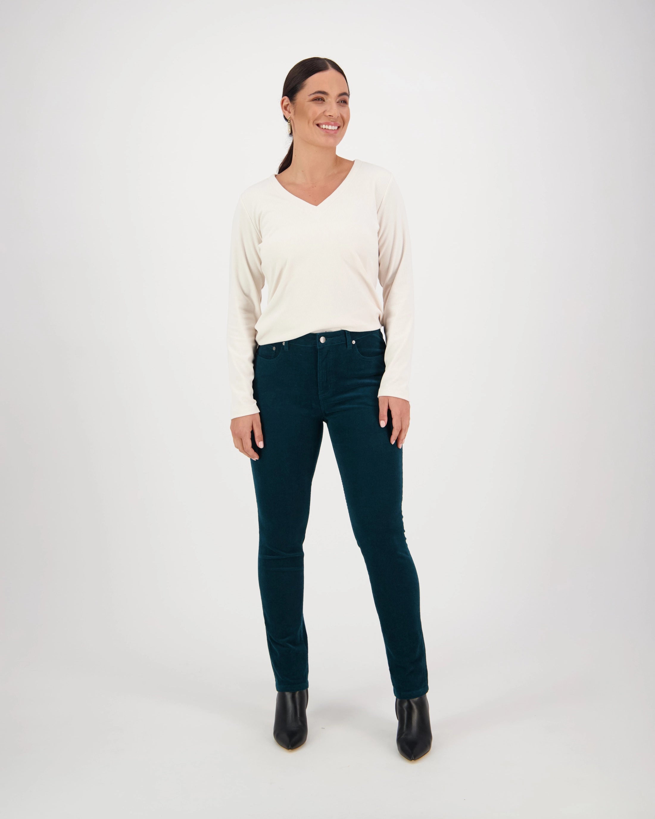 Vassalli Straight Leg Pinwale Cord Pant Peacock - front view