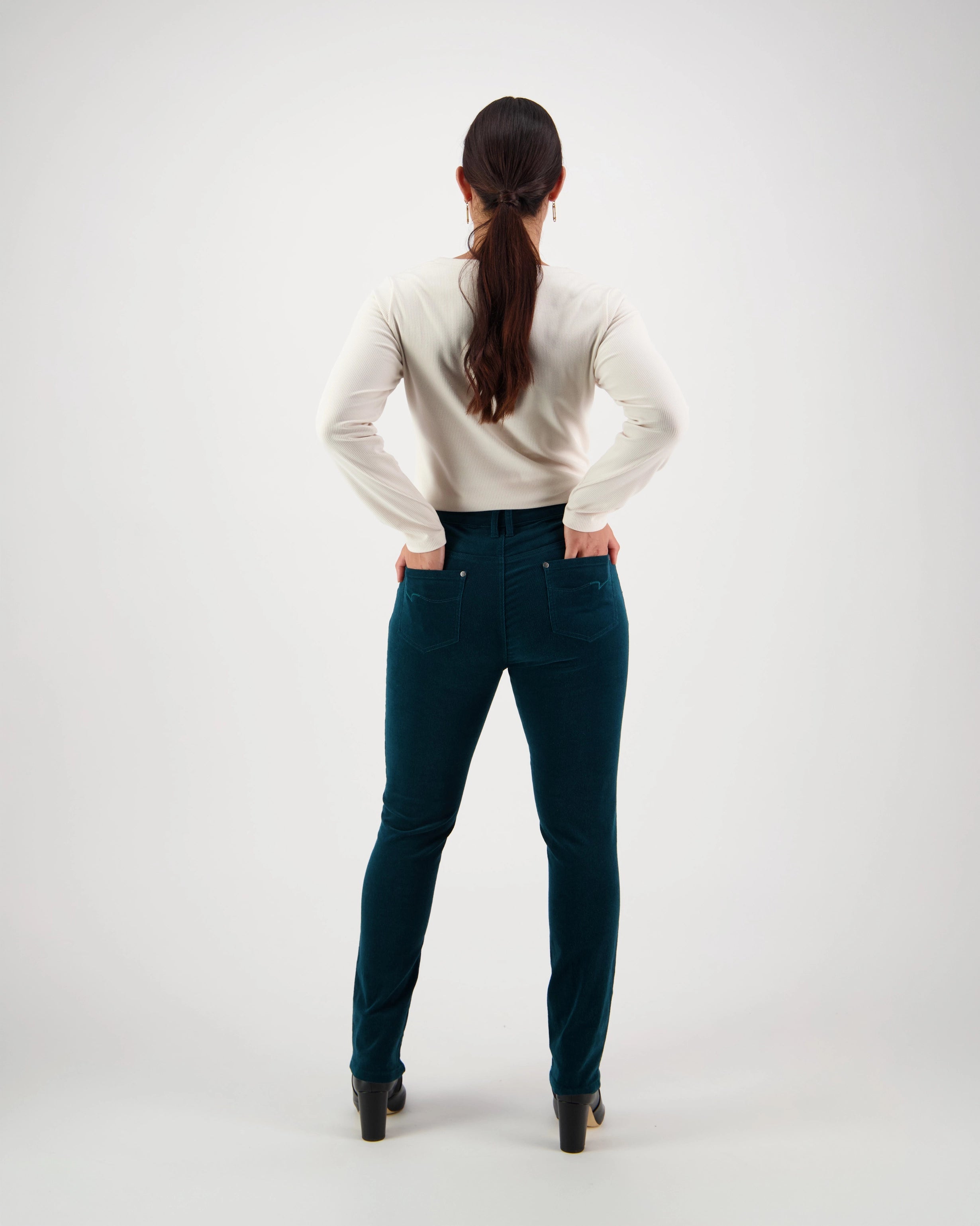 Vassalli Straight Leg Pinwale Cord Pant Peacock - back view