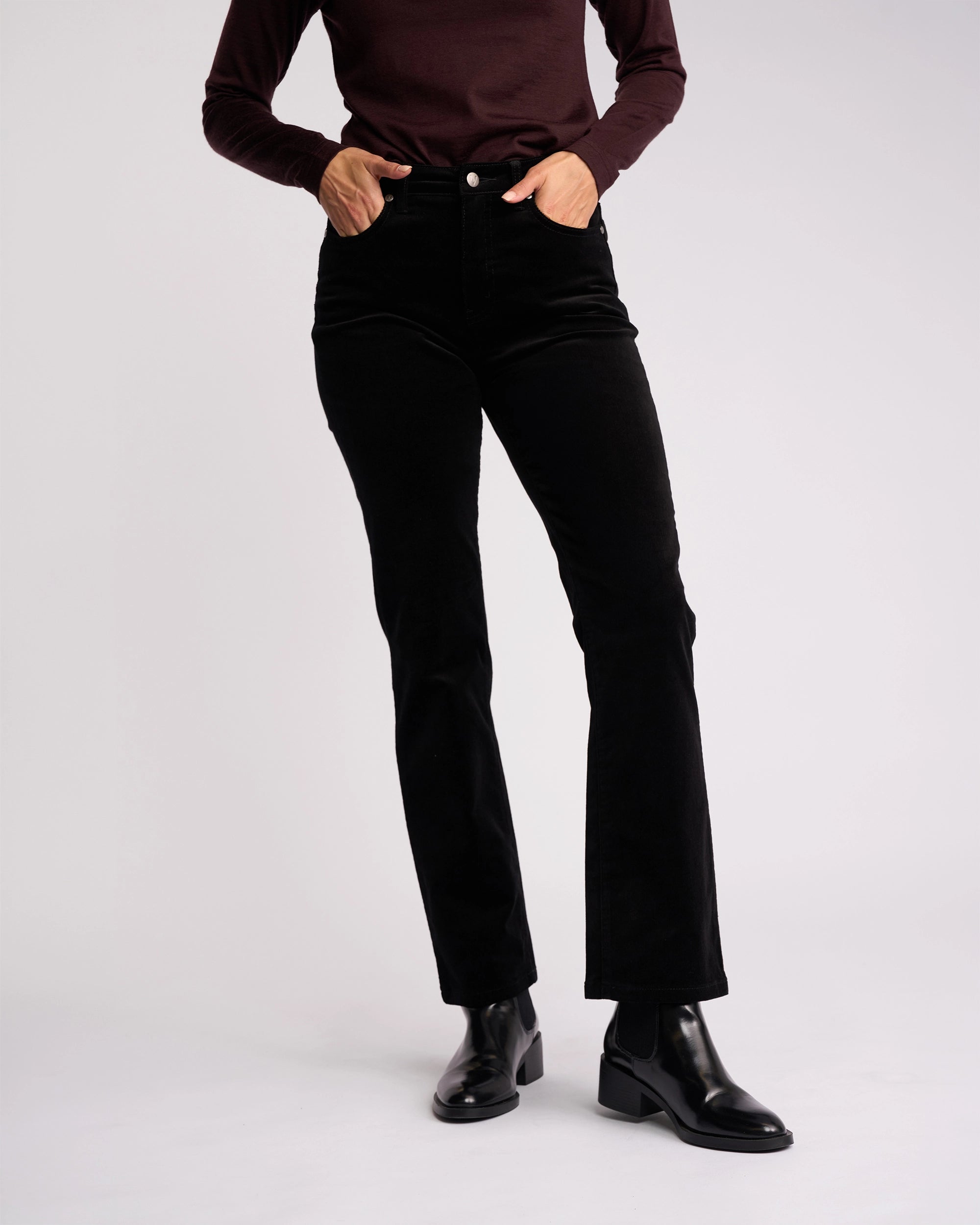 Vassalli Straight Leg 5 Pocket Cord Pant Black - worn on model