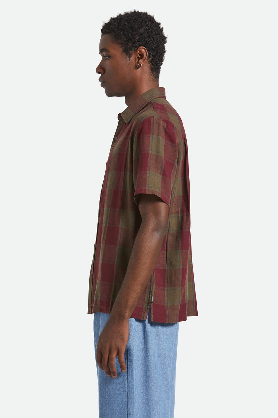 Brixton Cru Linen Blend Short sSleeve Woven - Olive Surplus/ Port (view 2)
