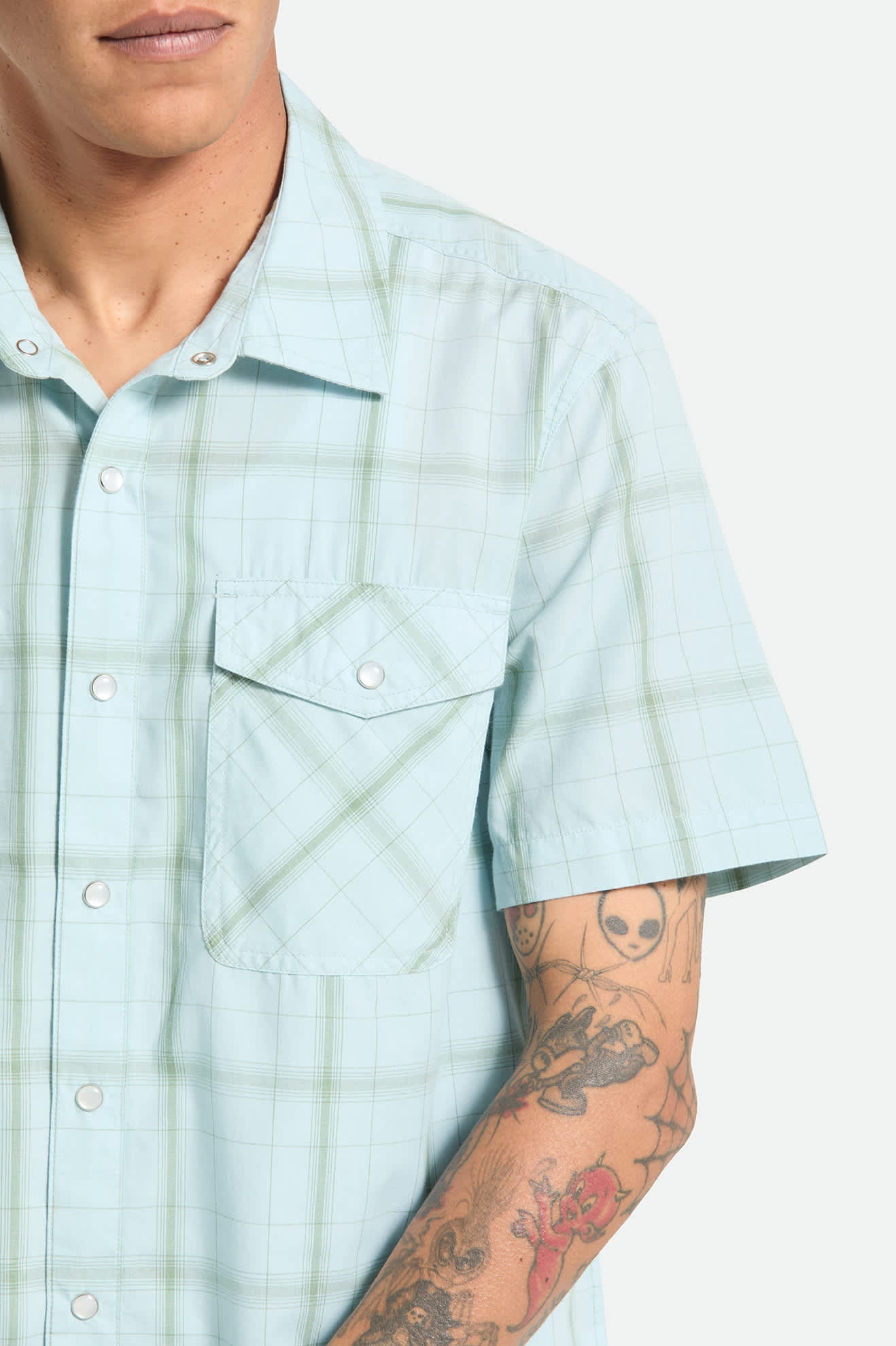 Brixton The Breezy Wayne S/S Wvn - Seafoam Plaid (view 5)