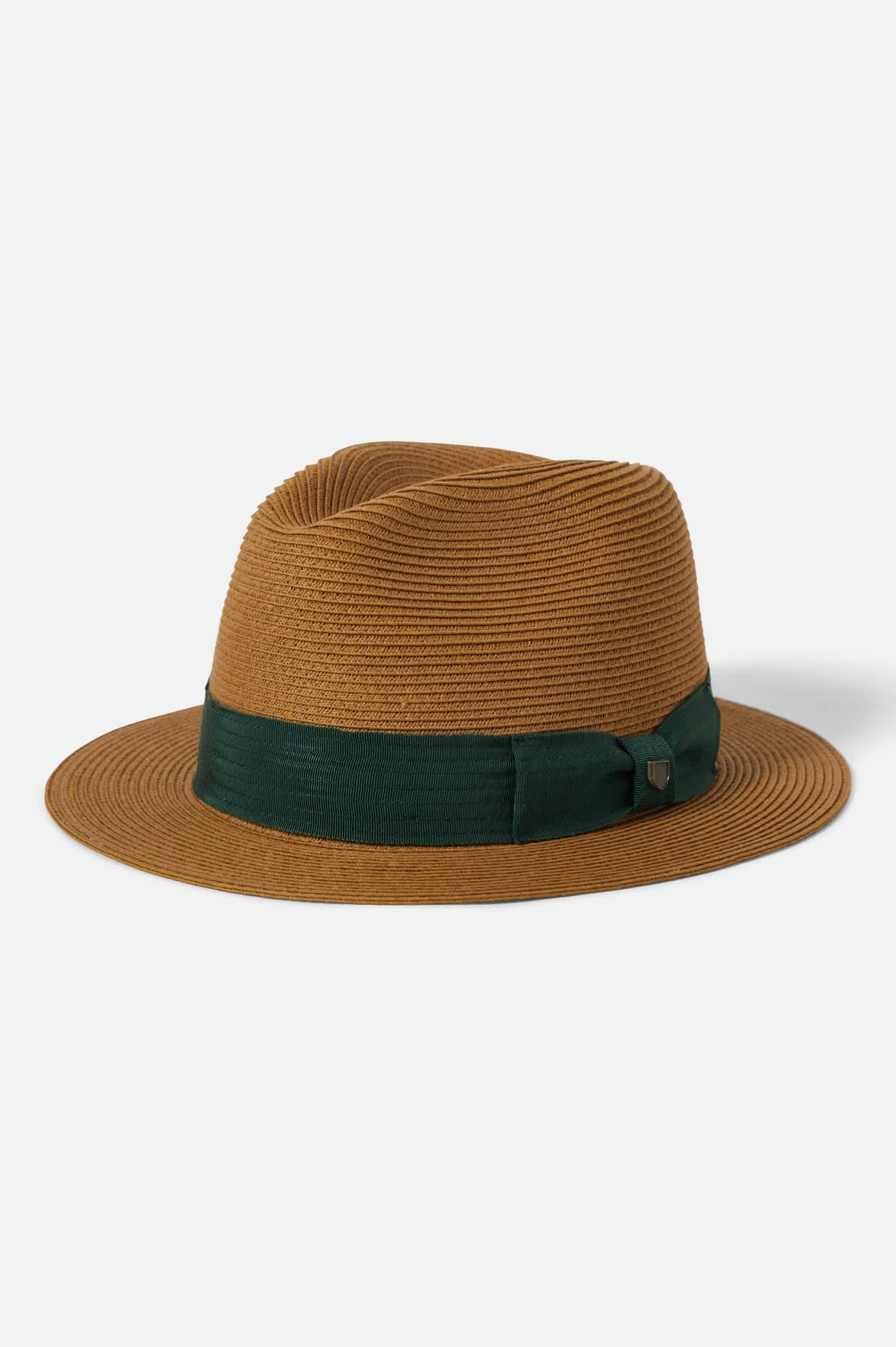 Brixton Roma Straw Packable Fedora - Dark Tan/Primal Green
