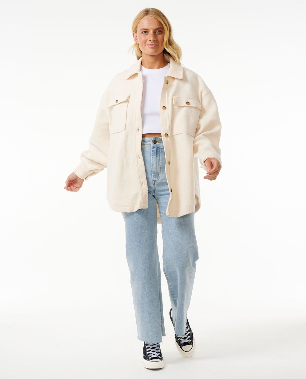 High Tide Fleece Shacket - Off White