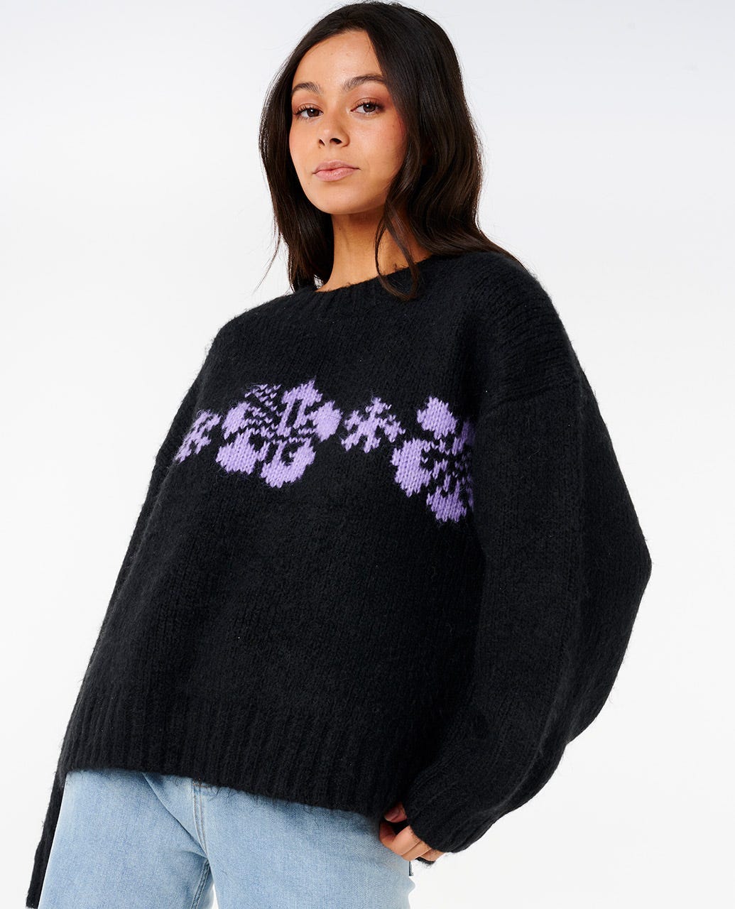 Cala Nights Hibiscus Knit Crew - Black - Catani Clothing
