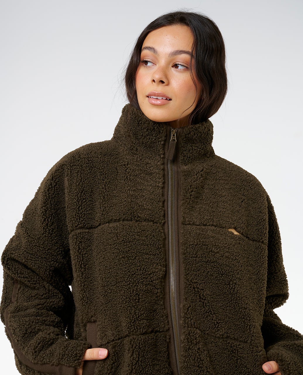 Cala Nights Sherpa Jacket - Black / Olive - Catani Clothing