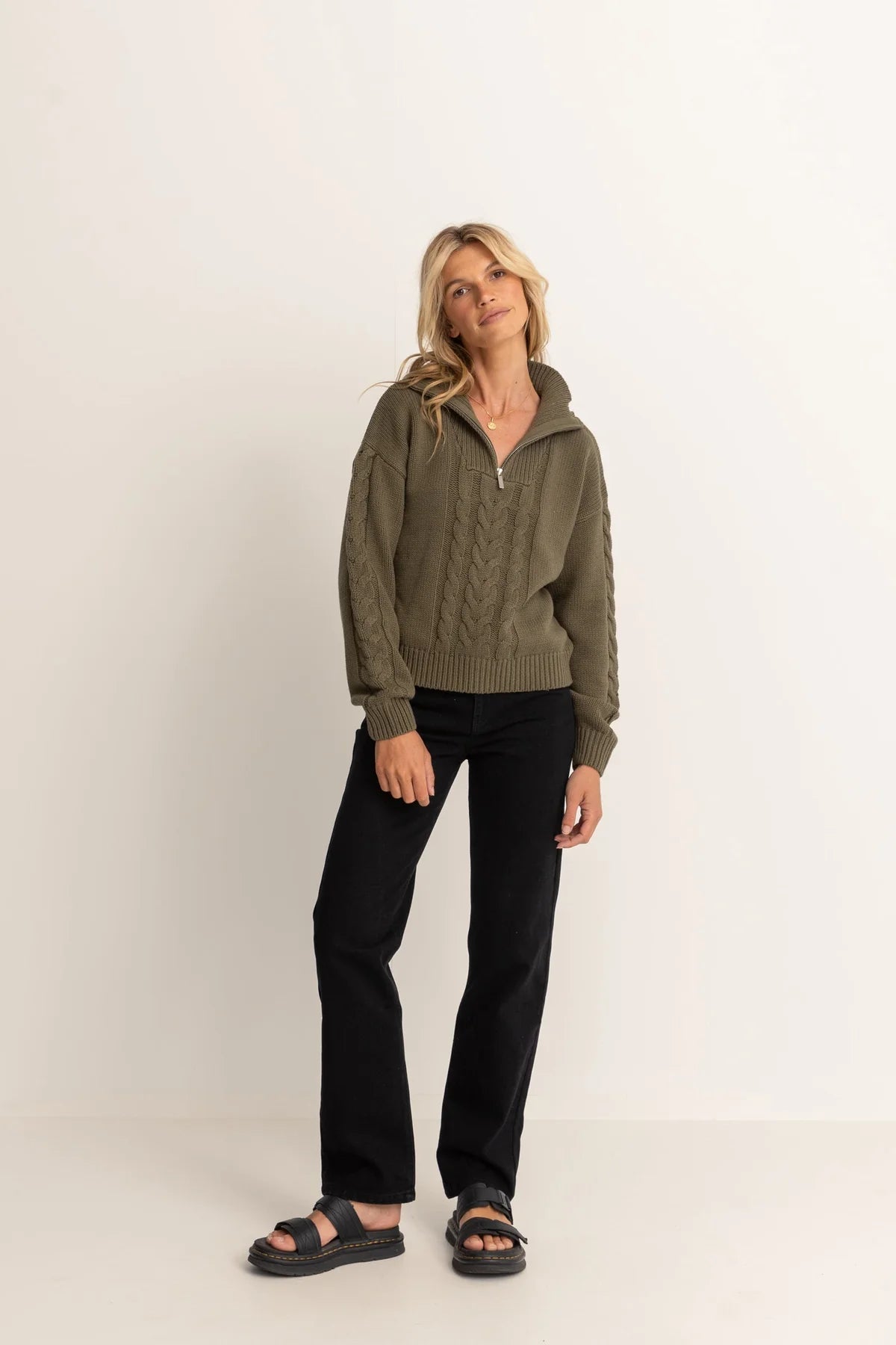 Cabelled Vintage Zip Knit - Olive