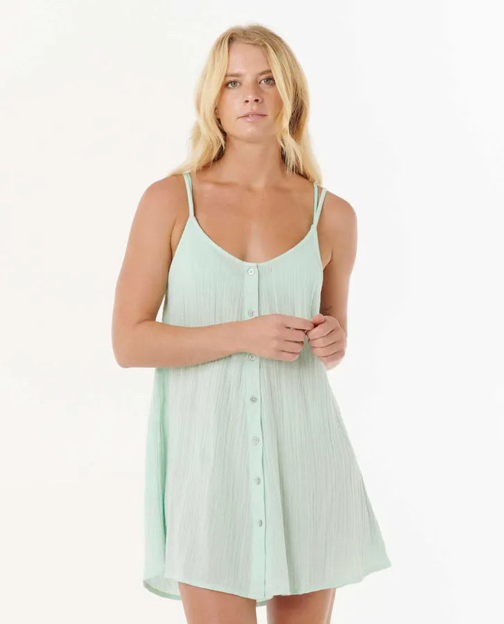 Rip Curl Premium Surf cover up dress in aqua, front view