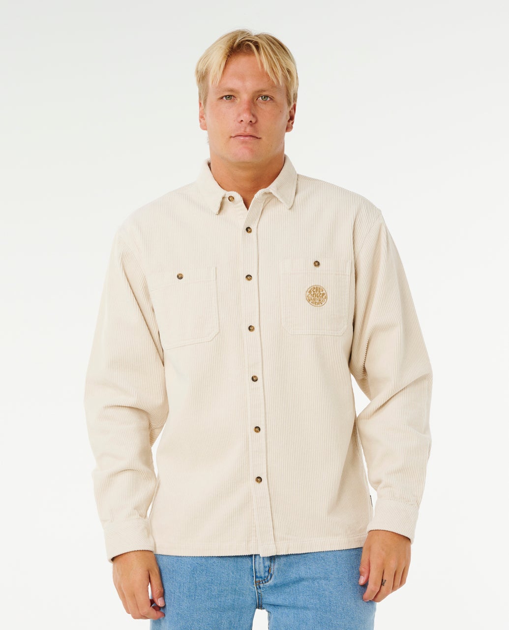 Rip Curl Premium Surf Cord Long Sleeve Shirt in sand dune - front
