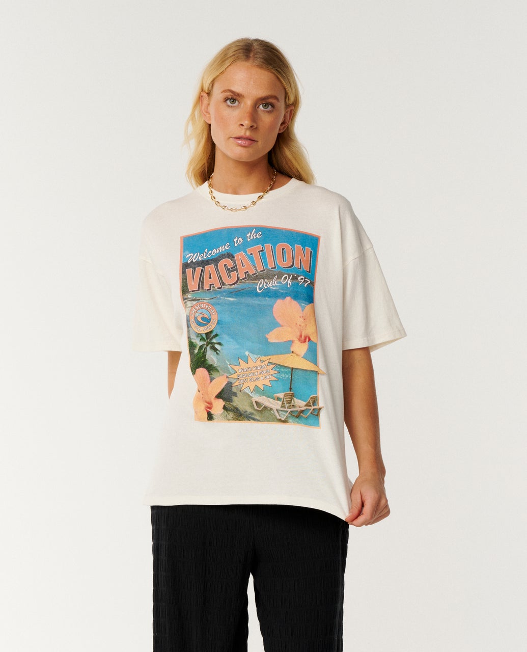 Rip Curl Echo Wave oversized tee in bone, front view