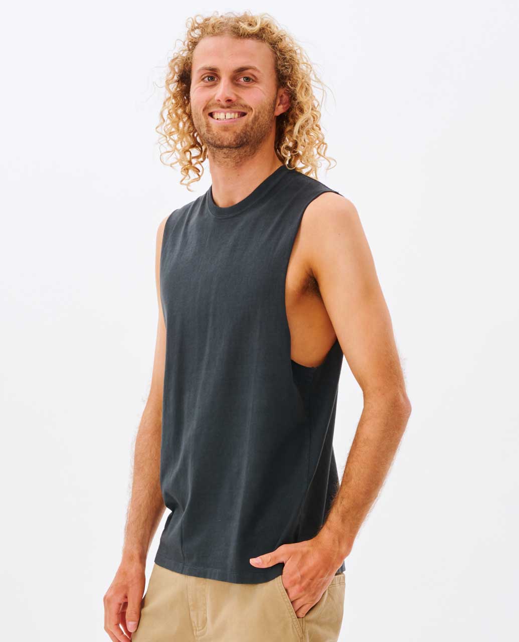 Rip Curl Plain Wash Muscle - Washed Black (view 5)