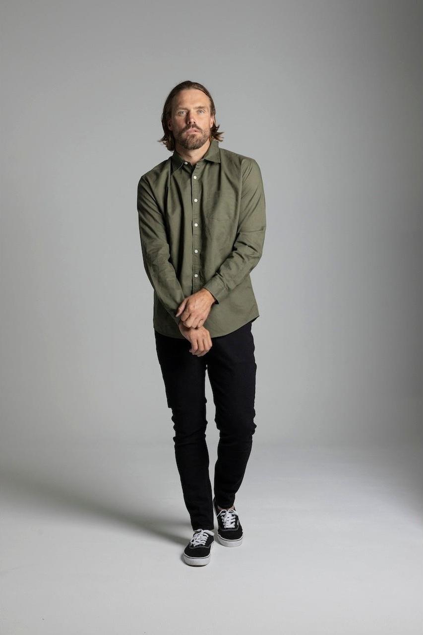BLKWD Avalon cotton linen long sleeve shirt in khaki