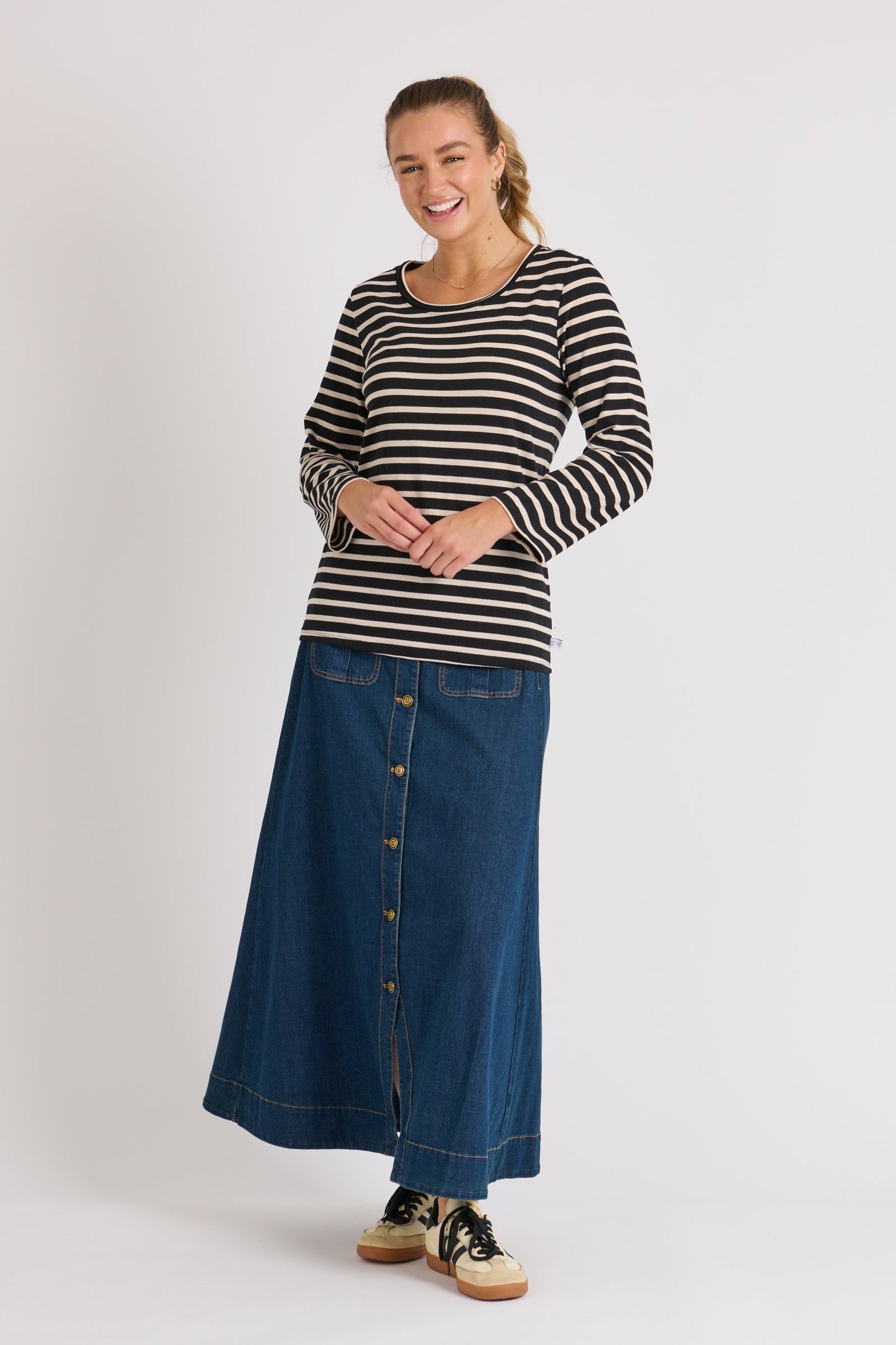 Scoop Neck Top - Beige Stripe