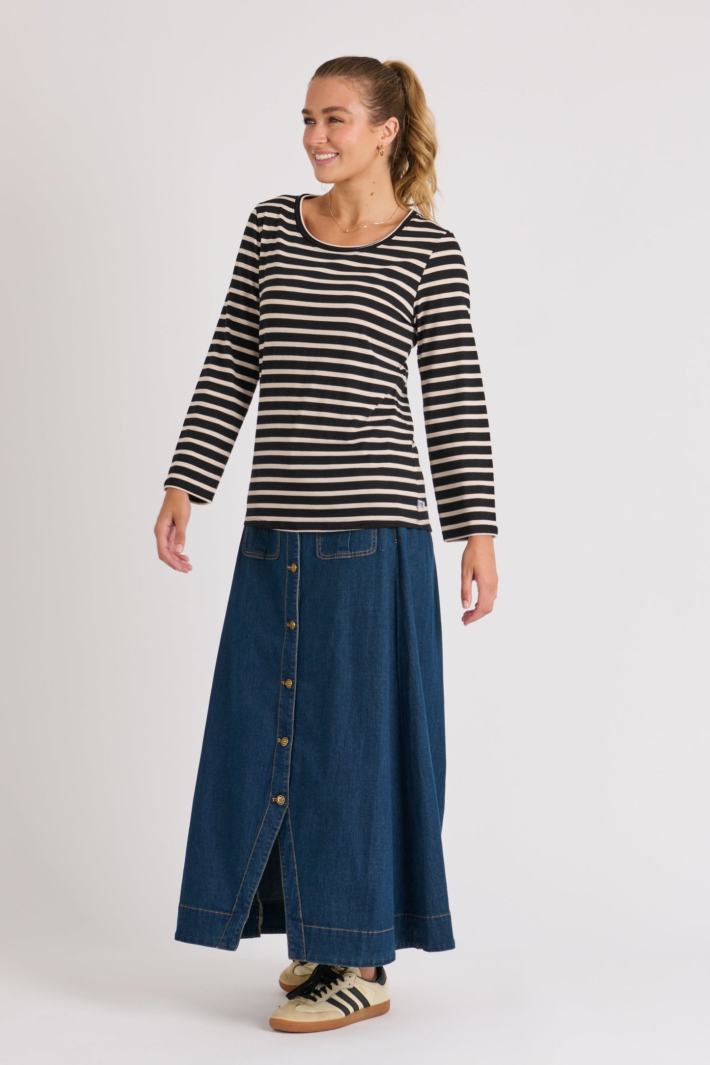 Scoop Neck Top - Beige Stripe
