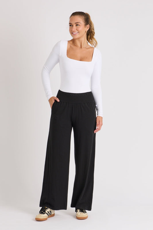 Shirred Waistband Pant - Black