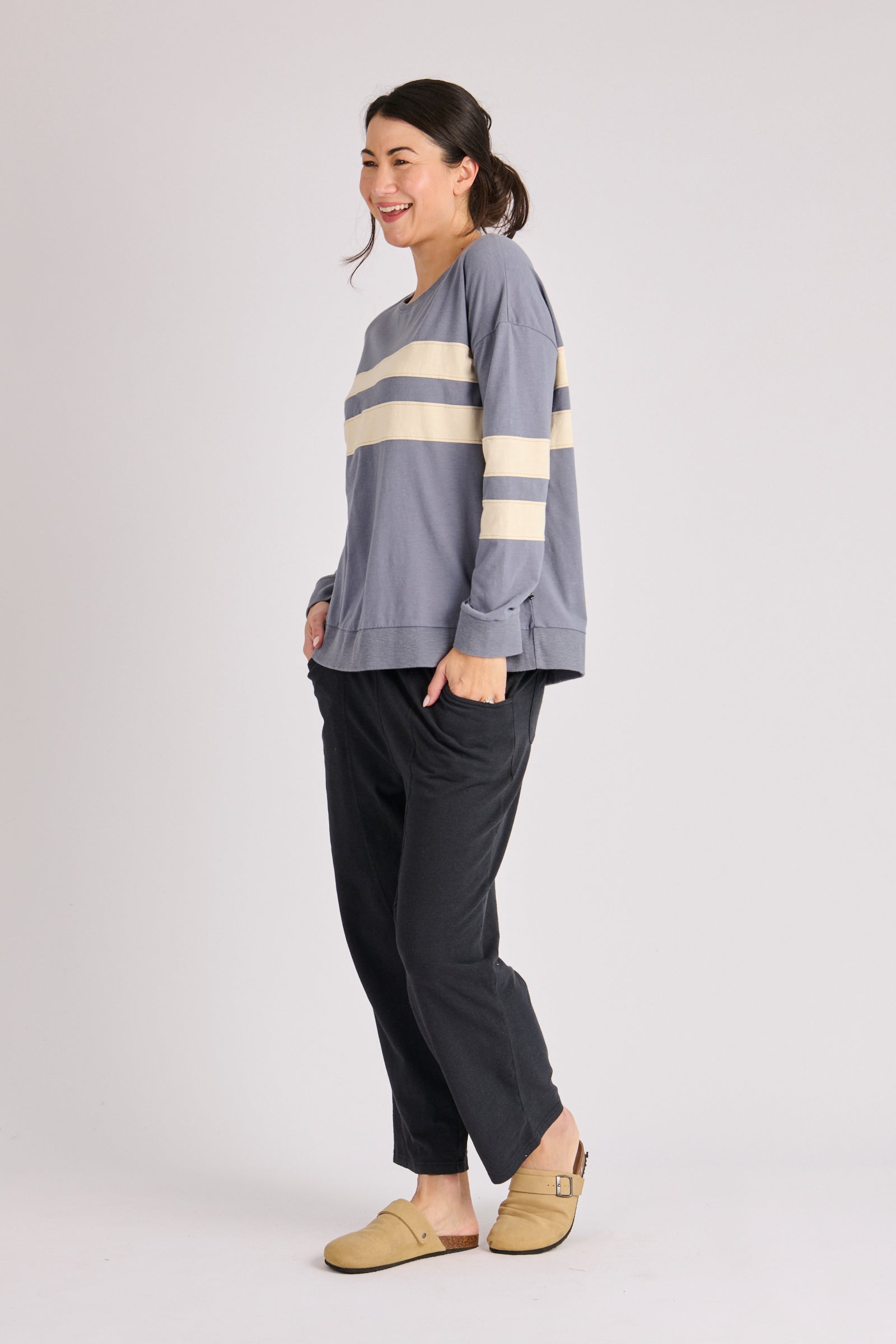 One Ten Willow Panel Stripe Tee - Washed Blue (view 3)
