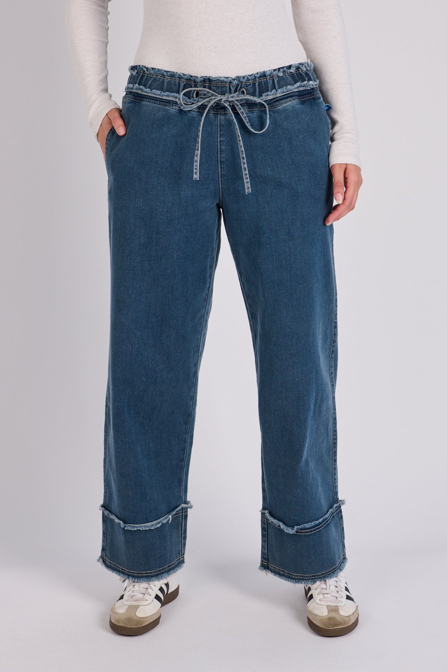 Cuff Detail Jeans - Mid Blue Wash - Catani Clothing
