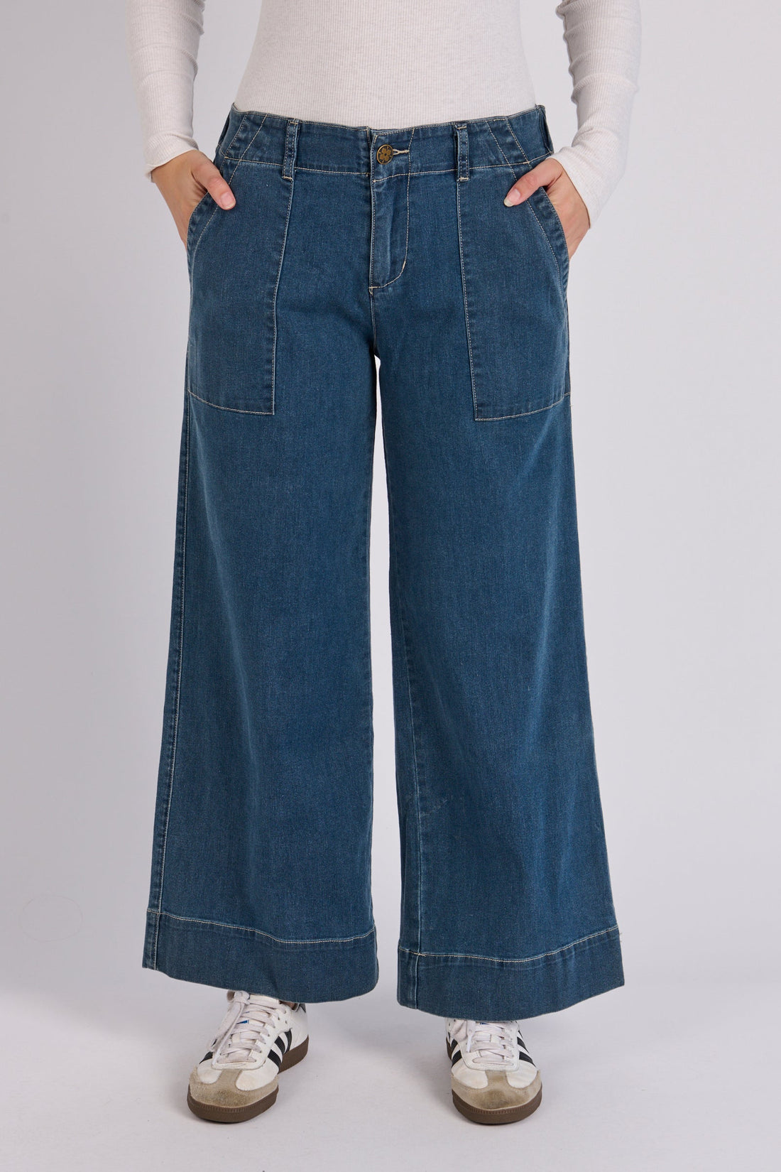Wide Leg Jeans - Mid Blue - Catani Clothing