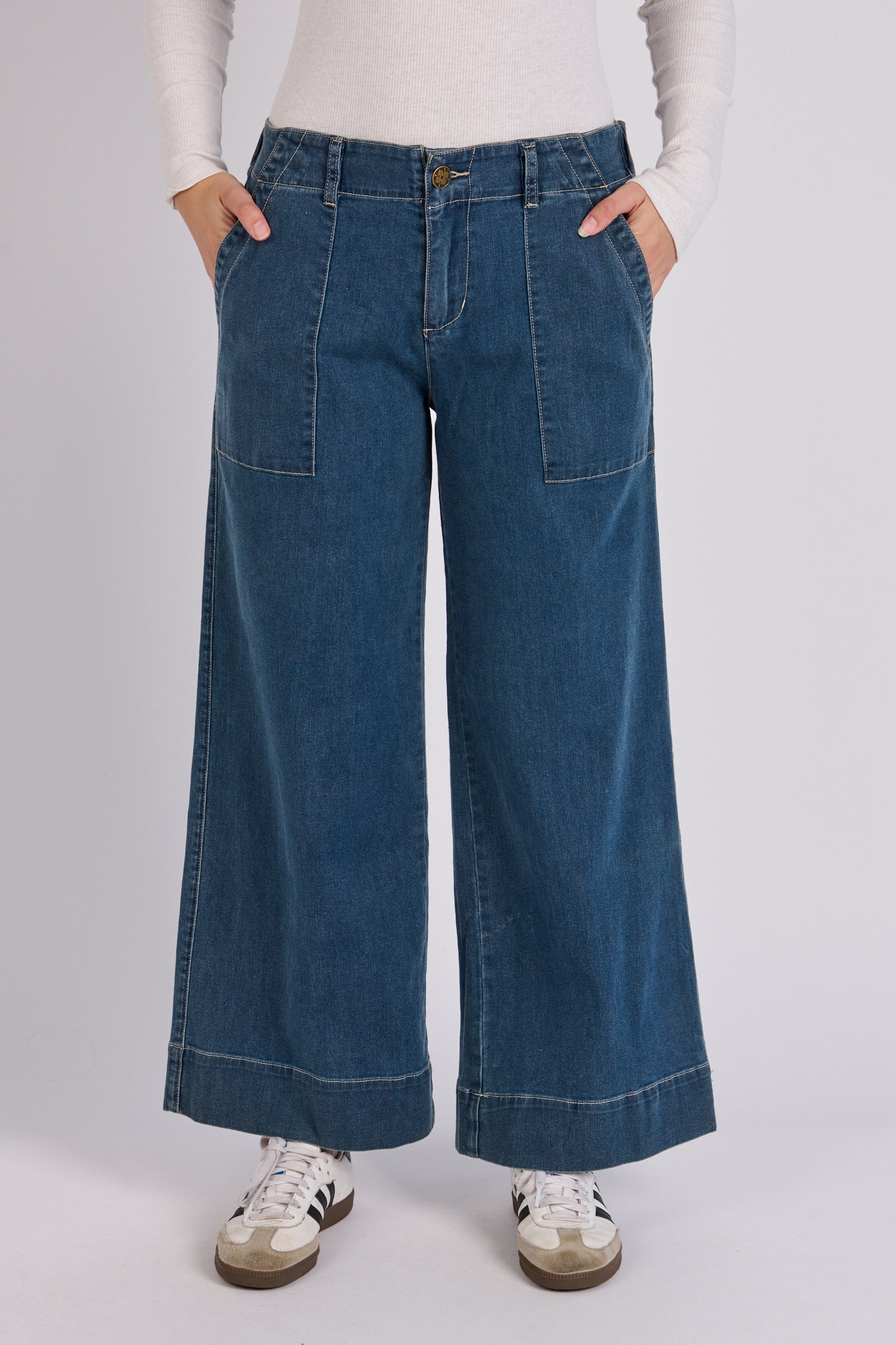 Wide Leg Jeans - Mid Blue - Catani Clothing