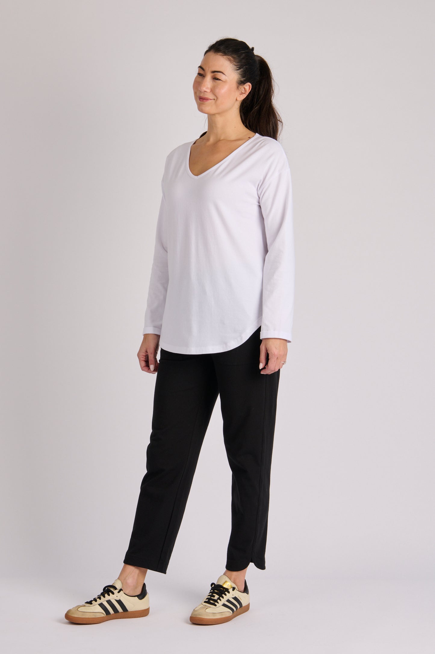 One Ten Willow Cuff Sleeve Scoop Hem Tee - White (view 3)