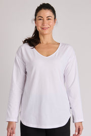 Cuff Sleeve Scoop Hem Tee - White - Catani Clothing
