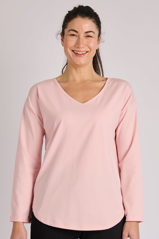 Cuff Sleeve Scoop Hem Tee - Blush Pink