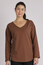 Cuff Sleeve Scoop Hem Tee - Chocolate - Catani Clothing