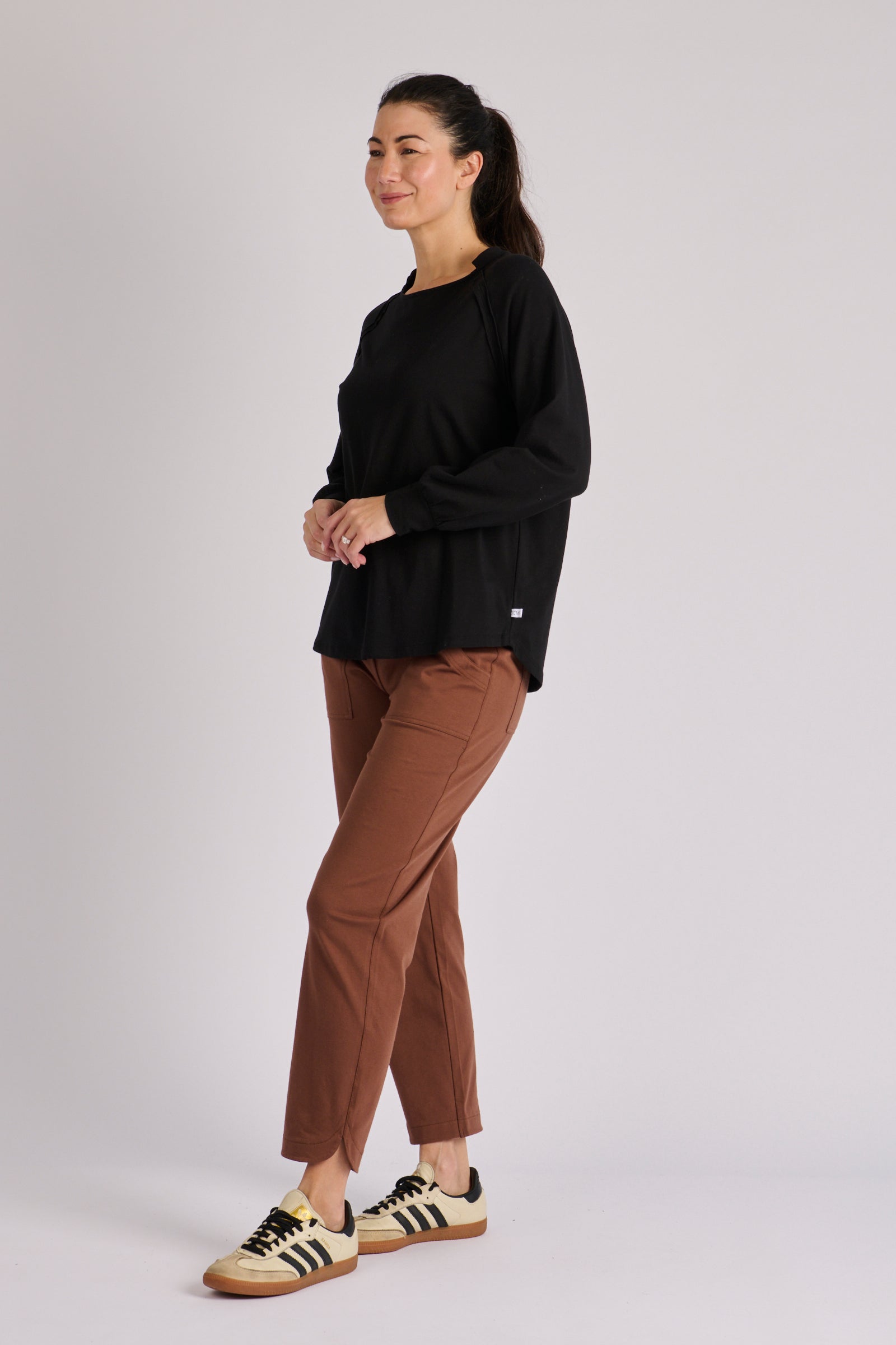 One Ten Willow Collar Detail Long Sleeve Tee - Black (view 3)
