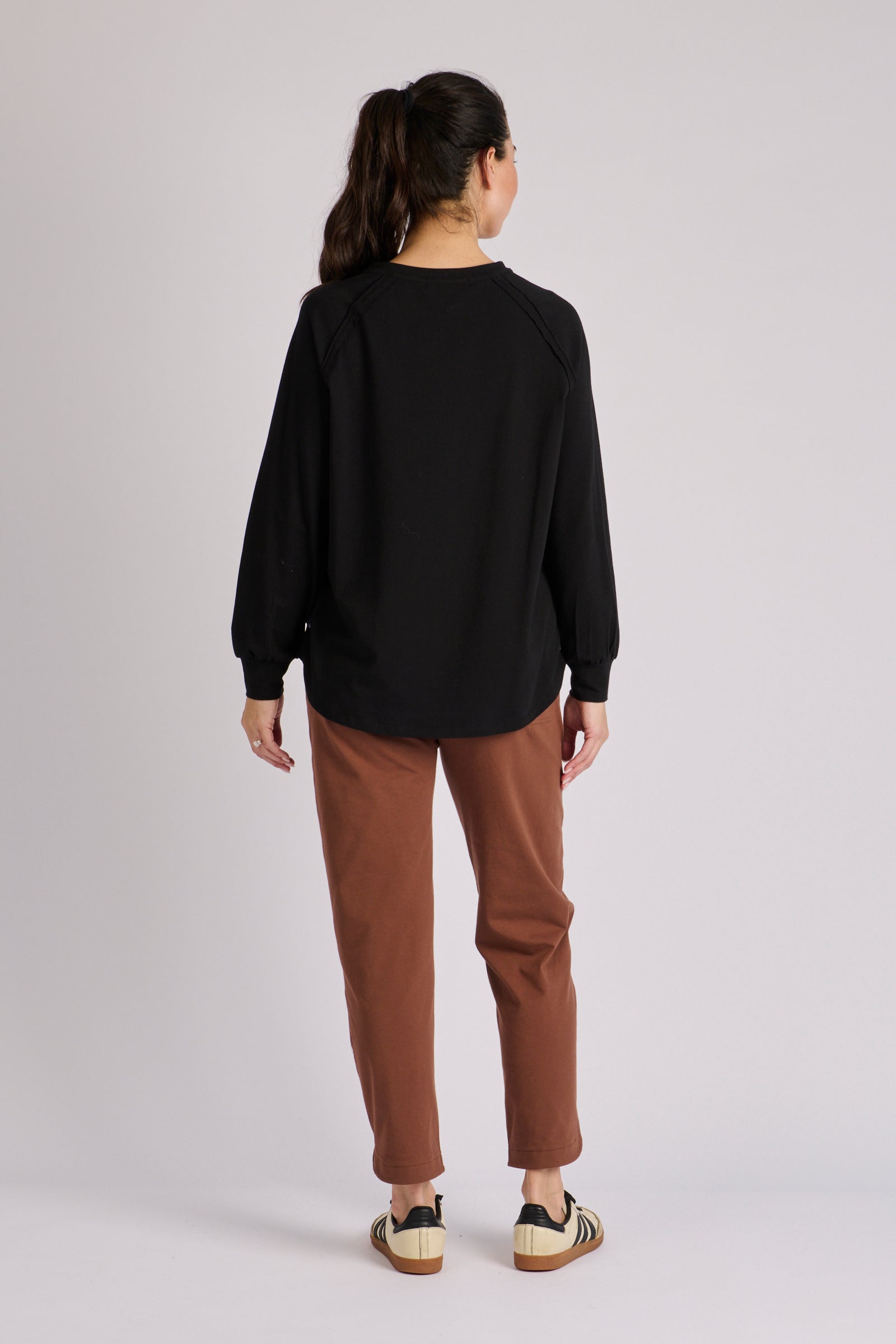 One Ten Willow Collar Detail Long Sleeve Tee - Black (view 4)