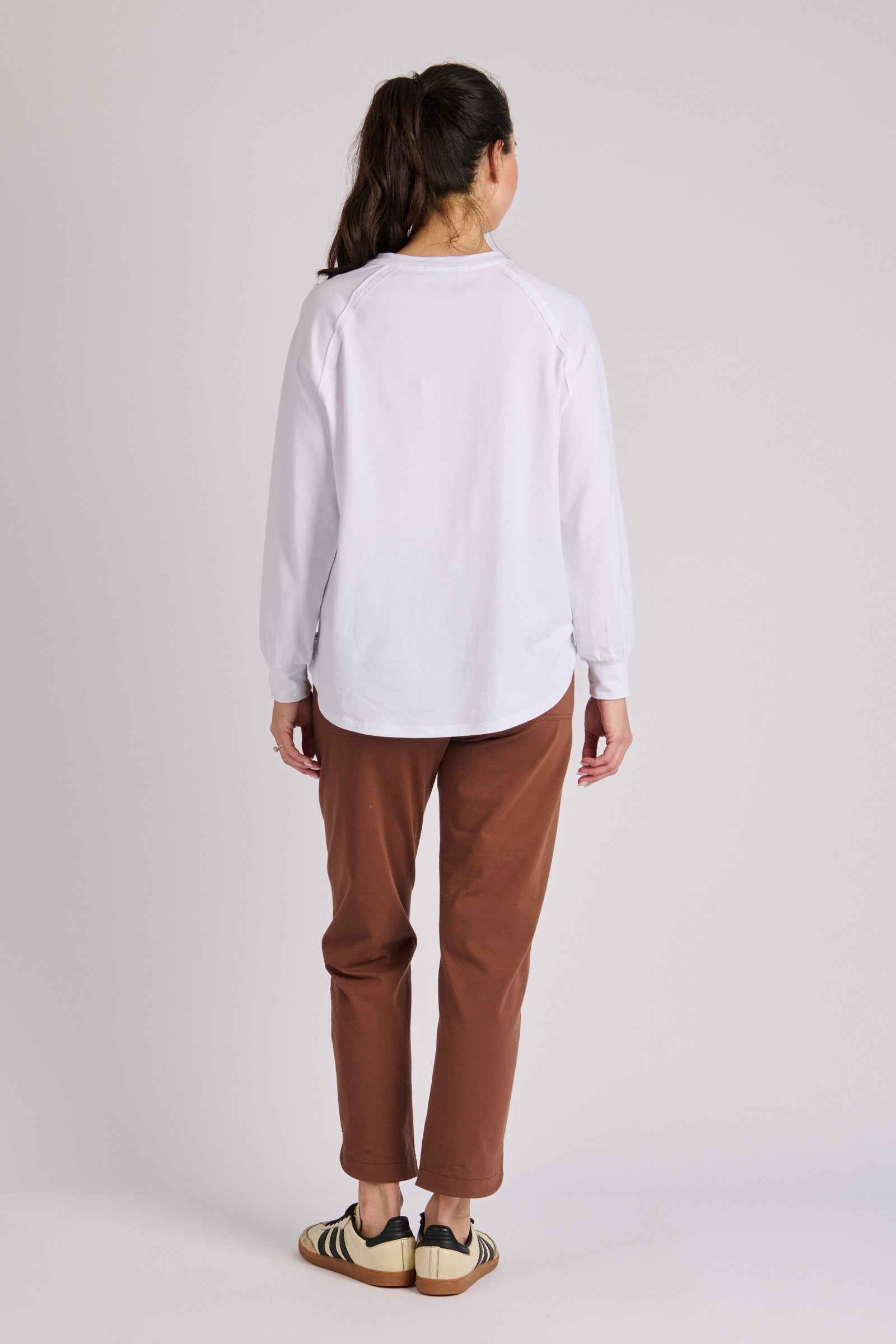 One Ten Willow Collar Detail Long Sleeve Tee - White (view 3)
